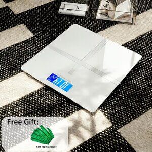 Ivory White Digital Bathroom Scale 396lb High Precision + Tape Measure